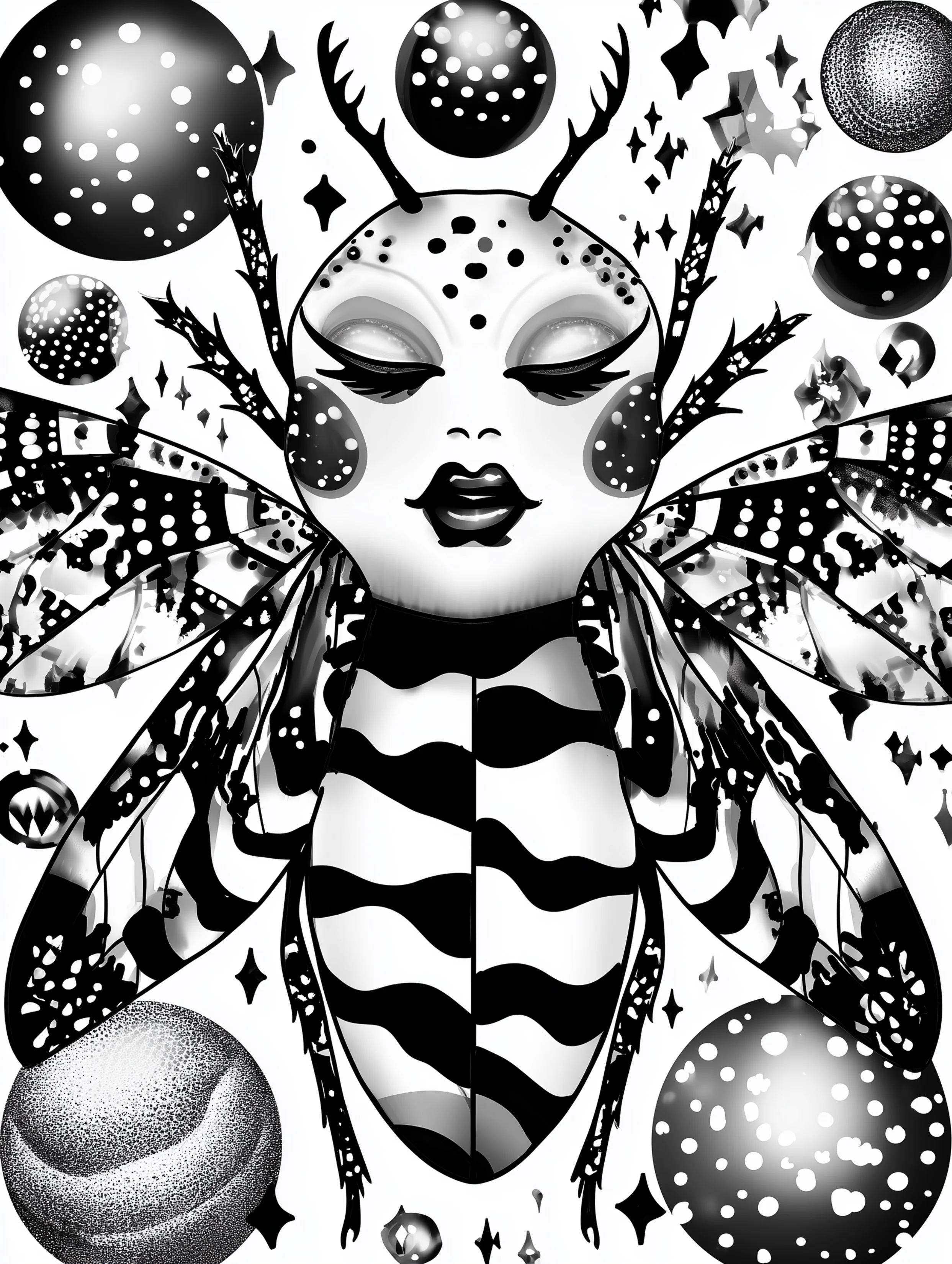 Free printable insect coloring page for adults featuring an ornamental disco style beetle